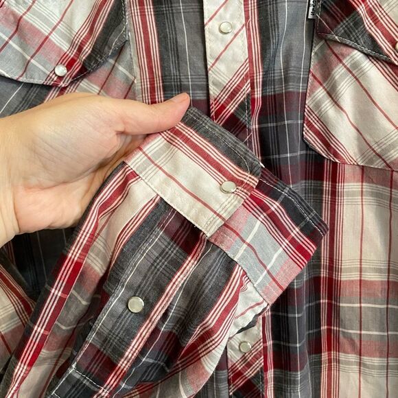 Levi's Red and Gray Plaid Pearl Snap Shirt XXXL UB-16 - Picture 4 of 9